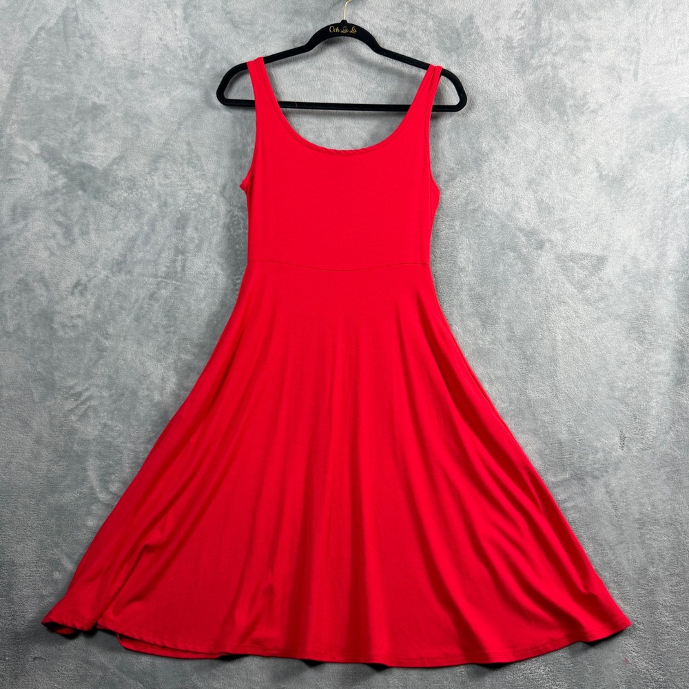 Olivia Rae Women M Red Midi Dress Fit Flare Sleeveless Pockets Quiet Luxury Boho